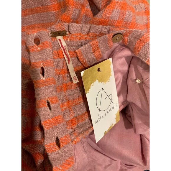 Free People Pink & Orange Check Mini Dress Jumper, W/ Adjustable Straps, Size XS - Picture 8 of 8